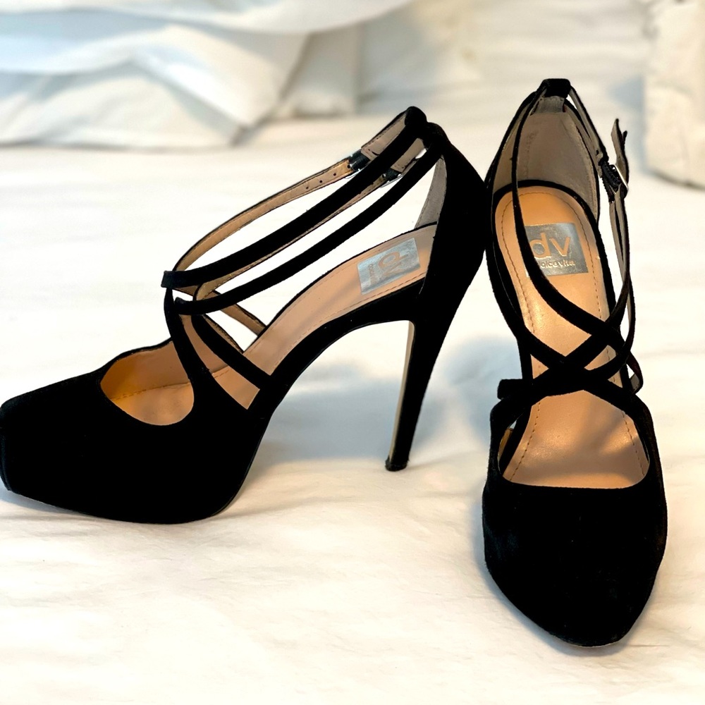 DV black suede heels